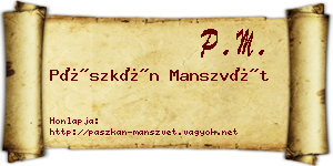 Pászkán Manszvét névjegykártya